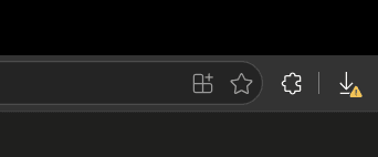 Edge toolbar with a warning badge on the downloads icon